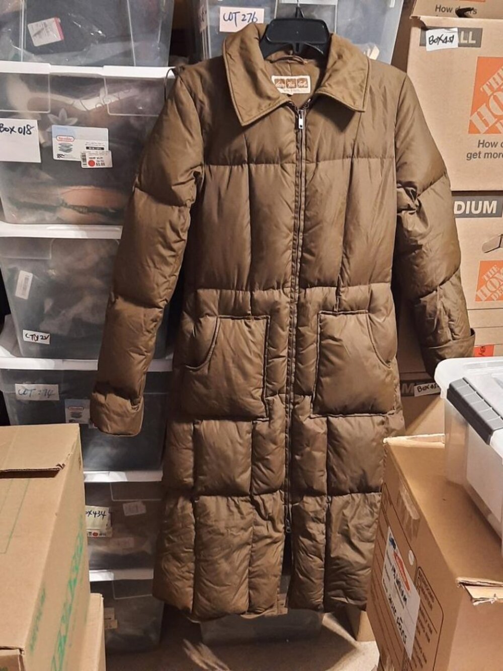 Vintage Carson Pirie Scott WMN Long Puff Goose Down Coat &Hoody Green Olive Sz10